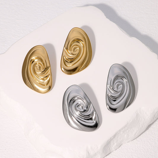 Minimalist Seashell-Shaped Stainless Steel Ear Studs with Gold Plating, Irregular Design, Fashionable and Luxe Women's Earrings