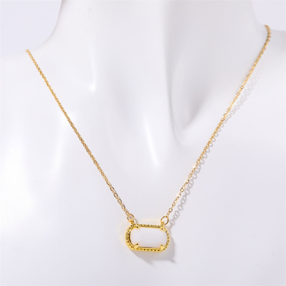 Elegant Oval Green Zircon Necklace in Copper with Electroplated Finish for Women