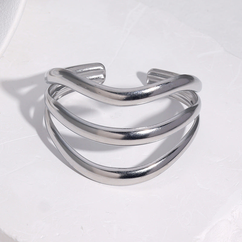Minimalist Geometric Stainless Steel Open Cuff Bracelet for Women
