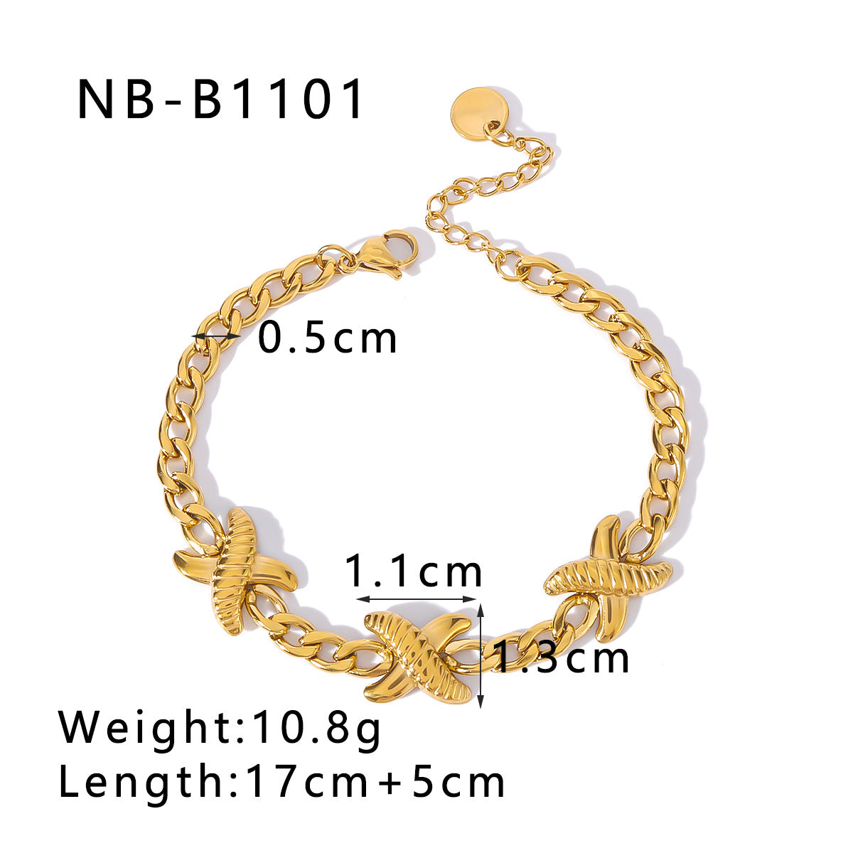 Geometric Shape Stainless Steel Necklace and Bracelet Set with 18K Gold Plating for Women