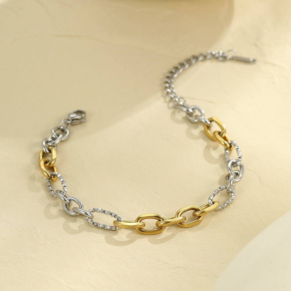 Vintage-Inspired Geometric Stainless Steel Plated Bracelet for Women with Contrasting Color Design