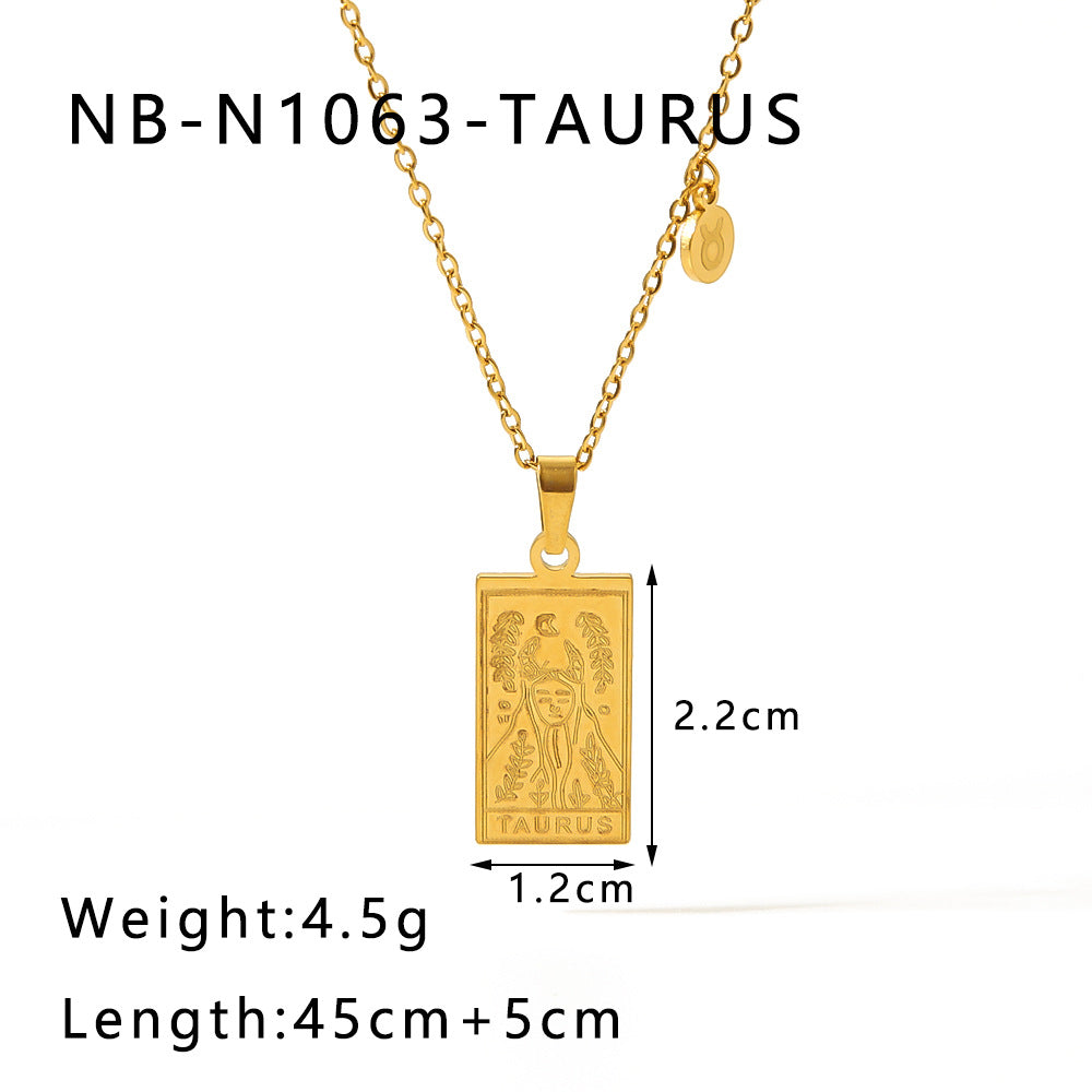 Collana con ciondolo costellazione zodiacale minimalista in acciaio inossidabile placcato oro 18 carati con catena a locket quadrato in acciaio al titanio per donne