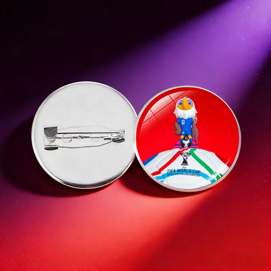 Broche Charm de Barra Redondo Geométrico Chapado en Cristal Hecho a Mano para la Mascota del Mundial 2026