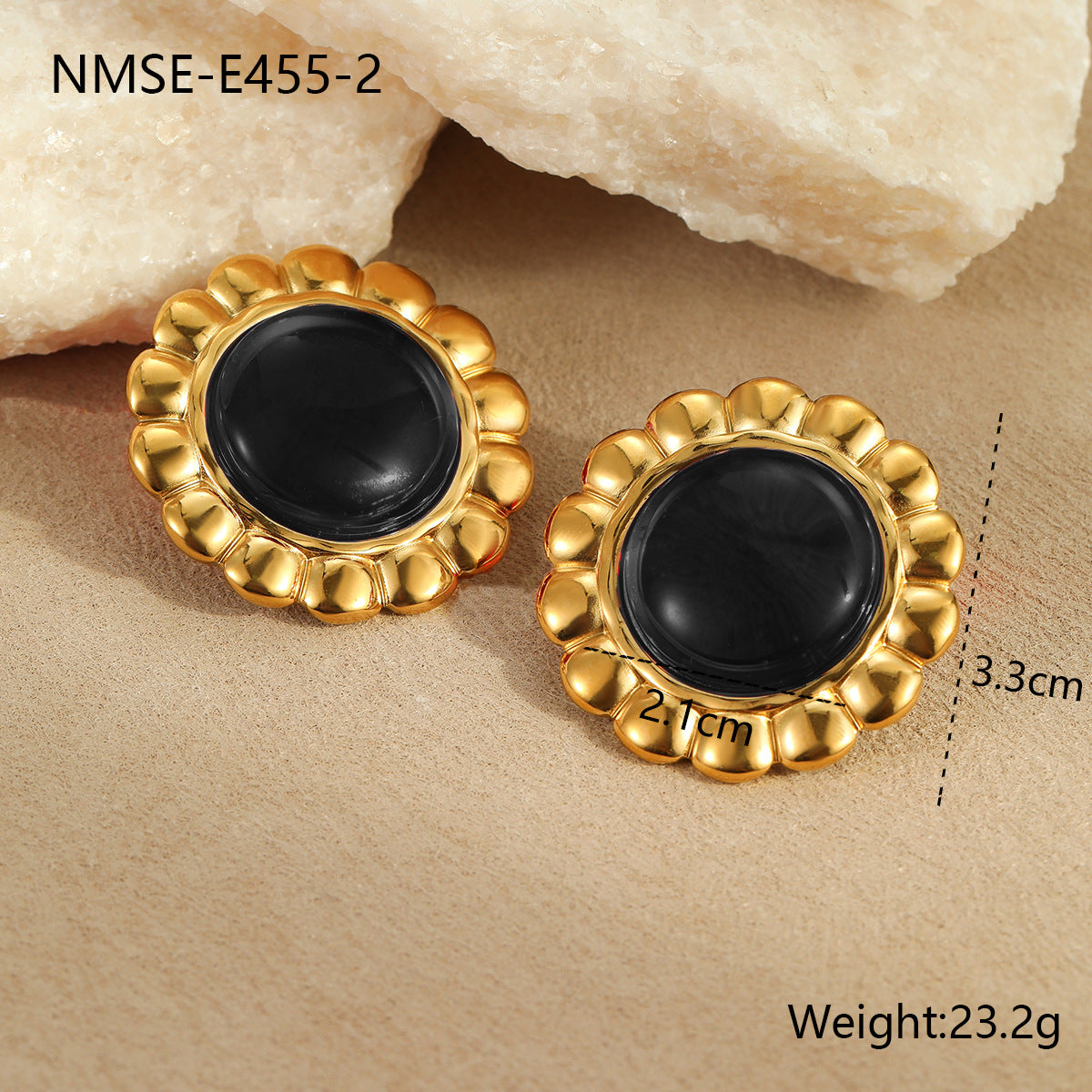 Vintage Geometric Stainless Steel Earrings with 18K Gold Plating and Agate-Inspired Design for Women