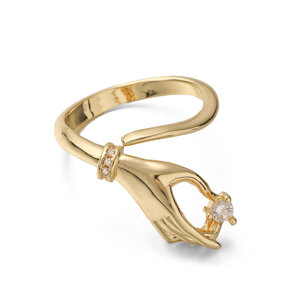 Minimalist Geometric Copper Ring with 18K Gold Plating and Zircon Inlay for Women