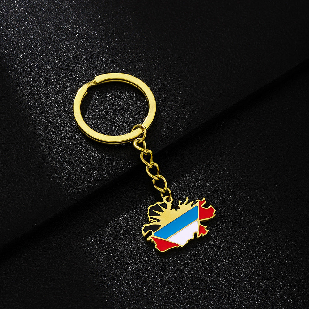 Portachiavi con bandiera mappa di Antigua in stile etnico vintage, in acciaio al titanio, accessorio unisex da viaggio o regalo
