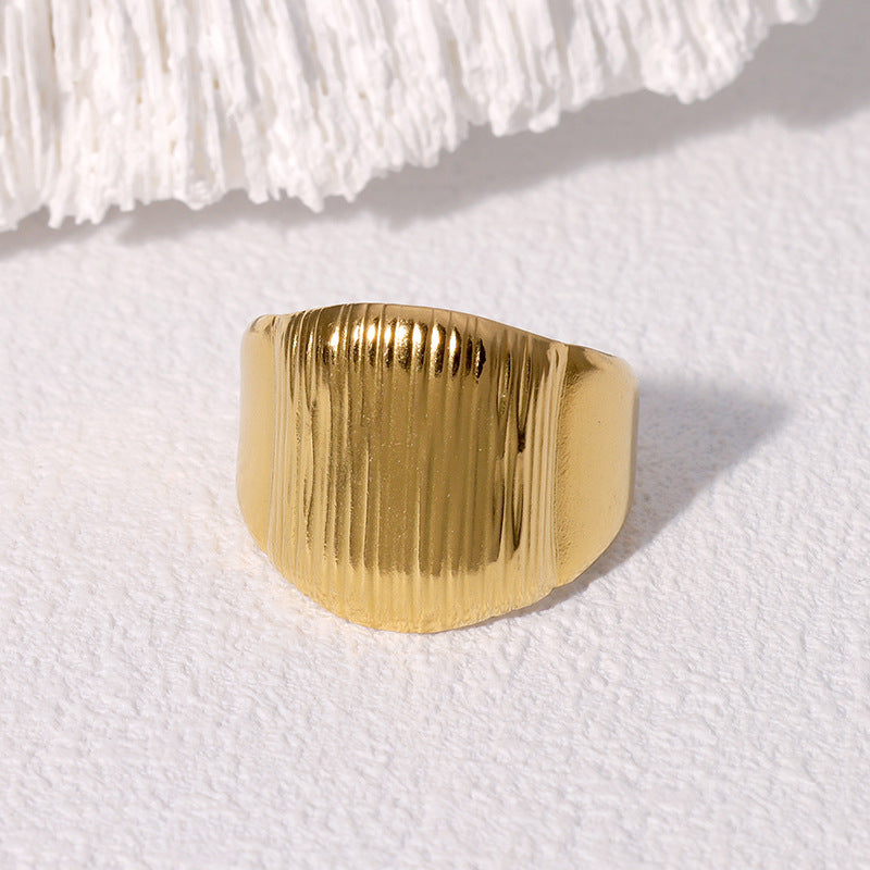 Minimalist Geometric Textured Titanium Steel Open Ring for Women