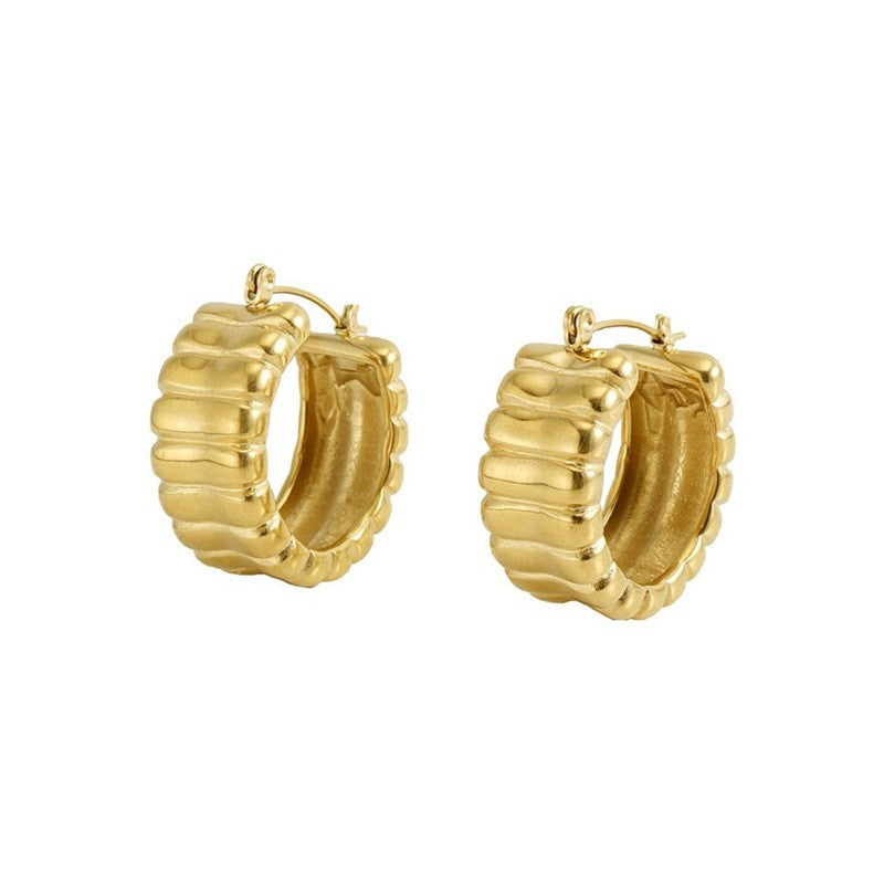 Fashion Geometric U-Shaped 18K Gold Plated Titanium Steel Stud Earrings for Women