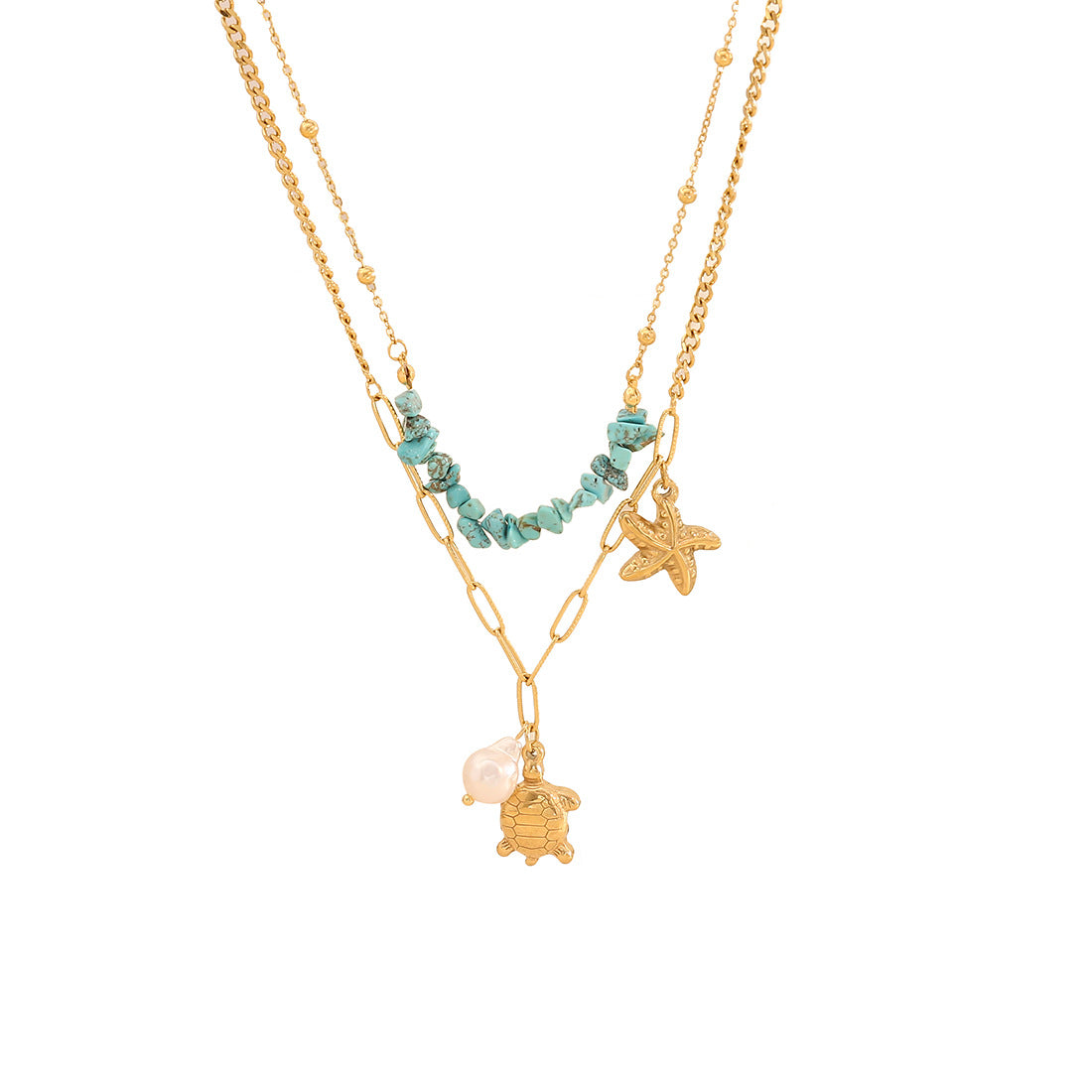 Bohemian Wave-Shaped Stainless Steel Pendant Necklace with Rhinestone-Inspired Shell Design on O-Chain for Women