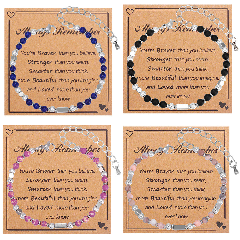 Matte Stainless Steel Beaded Bracelet with Pink Zebra Agate, Purple Turquoise, Lapis Lazuli and Black Stone Geometric Round Beads for Unisex