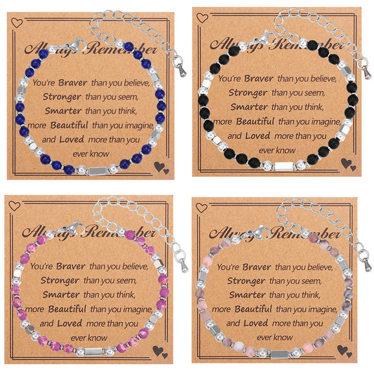 Matte Stainless Steel Beaded Bracelet with Pink Zebra Agate, Purple Turquoise, Lapis Lazuli and Black Stone Geometric Round Beads for Unisex