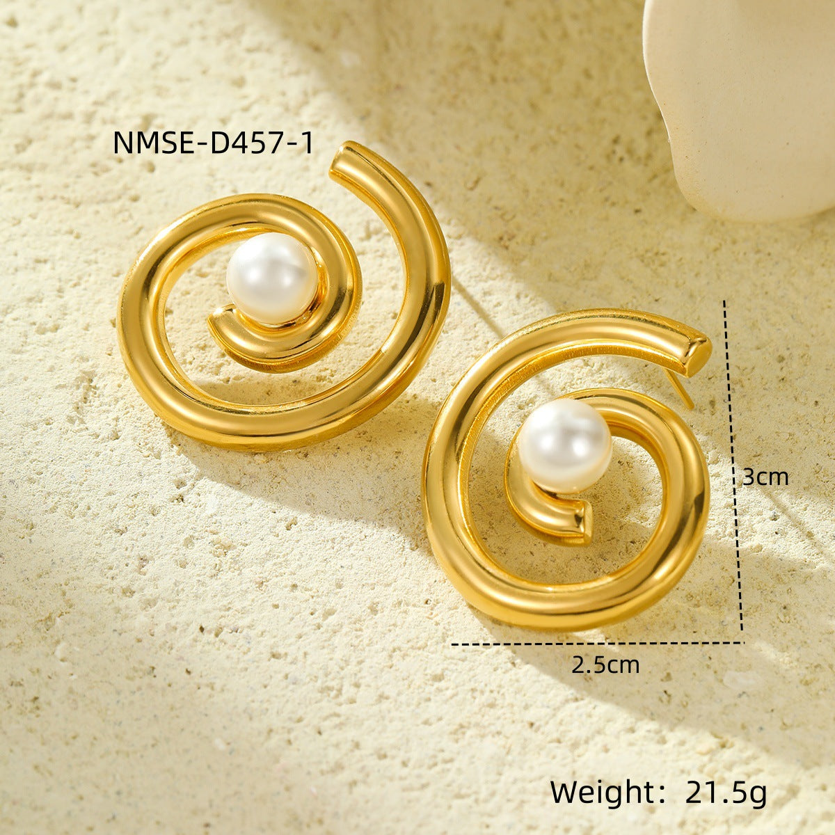 Pendientes de titanio con forma espiral de estilo vintage, chapados en oro de 18 quilates e incrustaciones de perlas para mujer