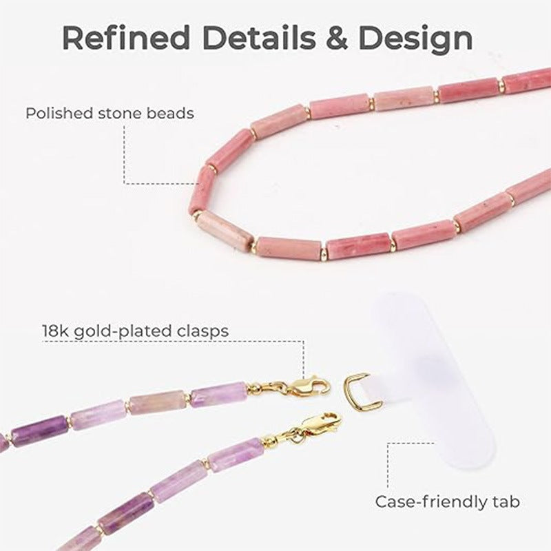 Bohemian Natural Amethyst Rectangle Crystal Beaded Phone Charm Strap