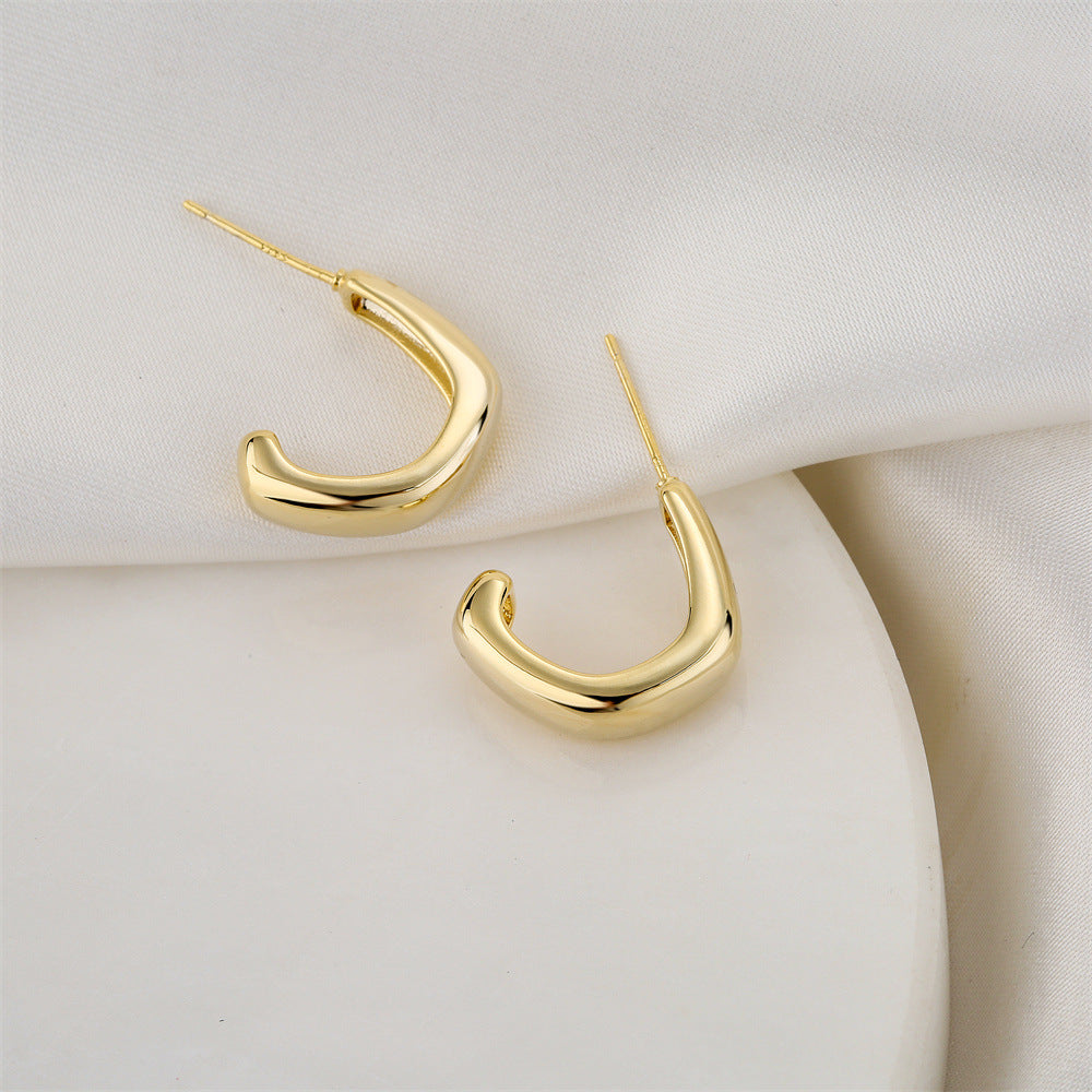 Minimalist Geometric Earrings in Copper with 14K Gold Plating and 925 Sterling Silver Posts for Women