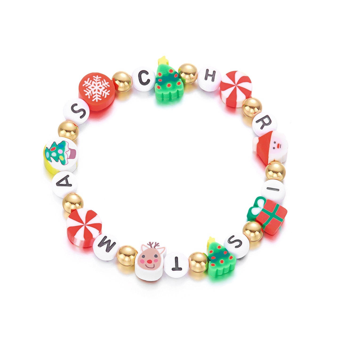Pulsera navideña de arcilla polimérica hecha a mano con Papá Noel y muñeco de nieve para mujer con motivos festivos