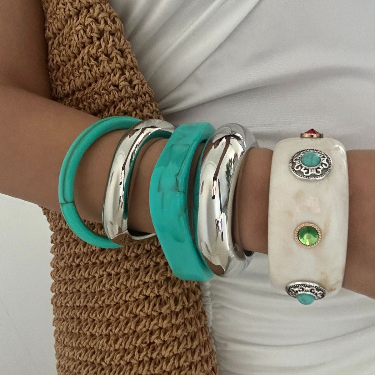 Elegant Geometric Turquoise Resin Cuff Bracelet Gold Plated Wide Band