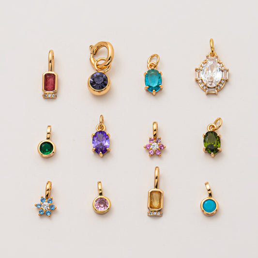 Vintage Geometric Stainless Steel 18K Gold Plated PVD DIY Charm Bar Necklace with 12 Birthstones