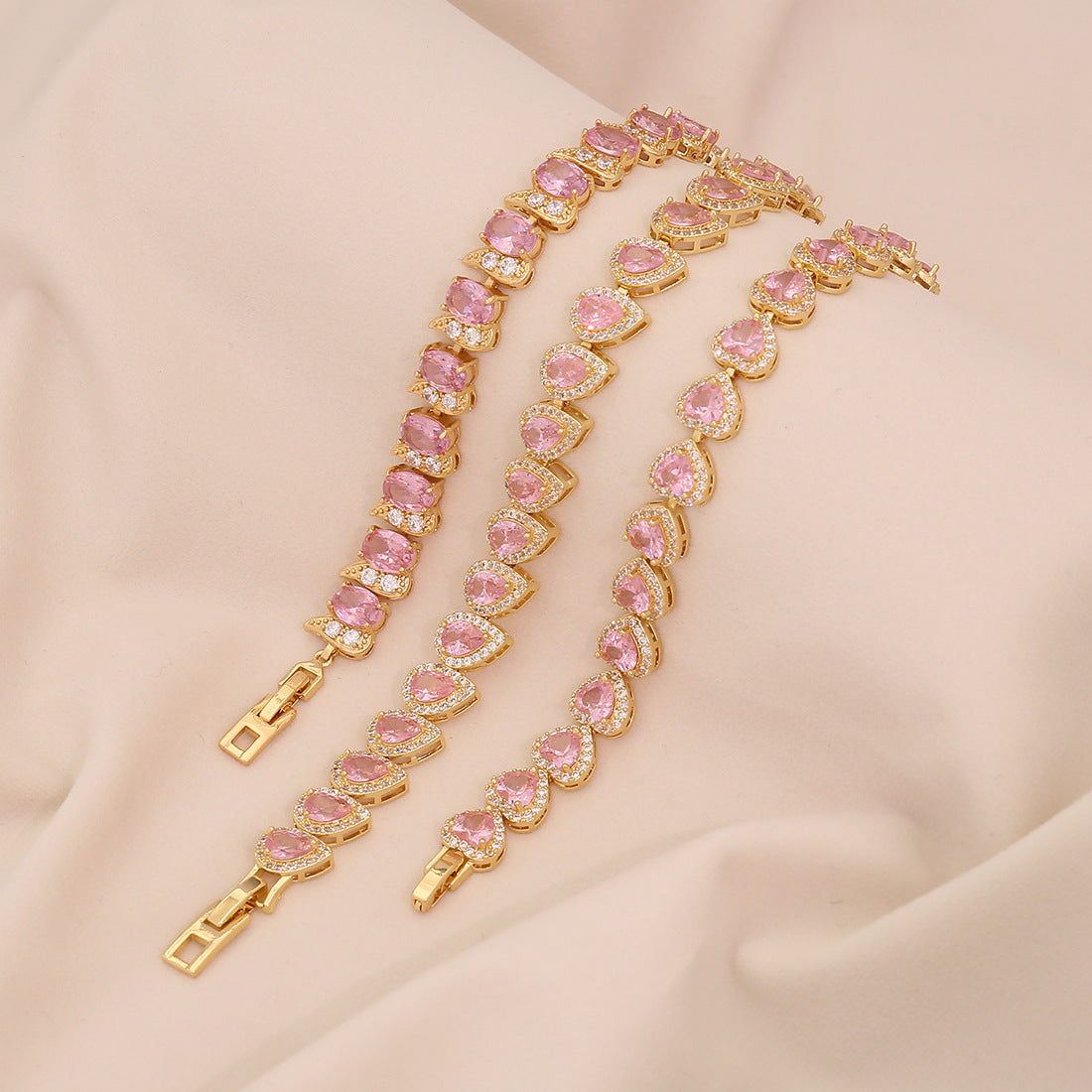 Bracciale da donna alla moda con zirconi cubici a forma di cuore e pavé piccolo, stile OL