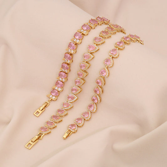 Bracciale da donna alla moda con zirconi cubici a forma di cuore e pavé piccolo, stile OL