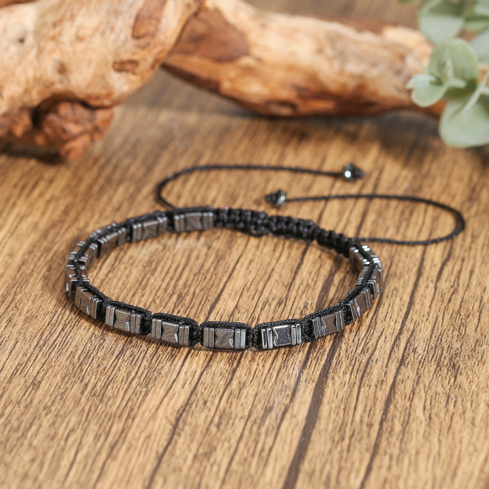 Punk Hip-hop Geometric Round Hematite Handmade Bracelet for Unisex