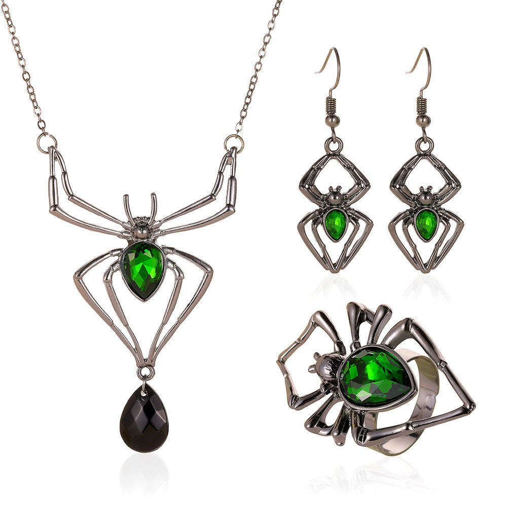 Set de Collar Colgante Araña de Halloween con Pendientes y Anillo de Aleación con Acabado Chapado para Mujer