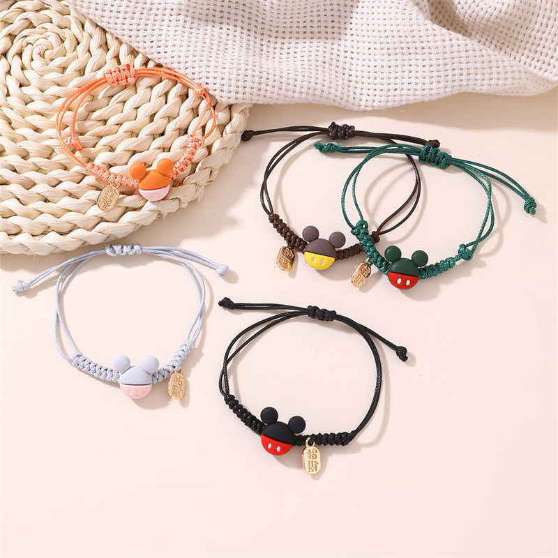 Minimalist Cute Ceramic Kitten Bracelet for Women and Girls with Handmade Woven Red Cord and Star Shape Design