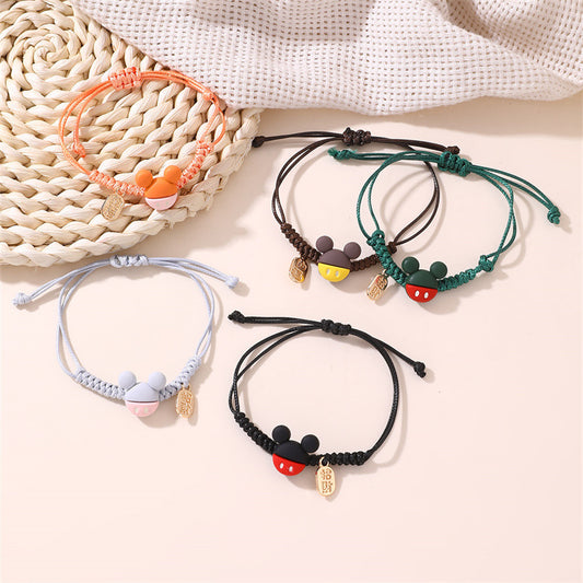 Bracciale con gattino in ceramica minimalista e carino da donna e ragazza, con cordino rosso intrecciato fatto a mano e design a forma di stella
