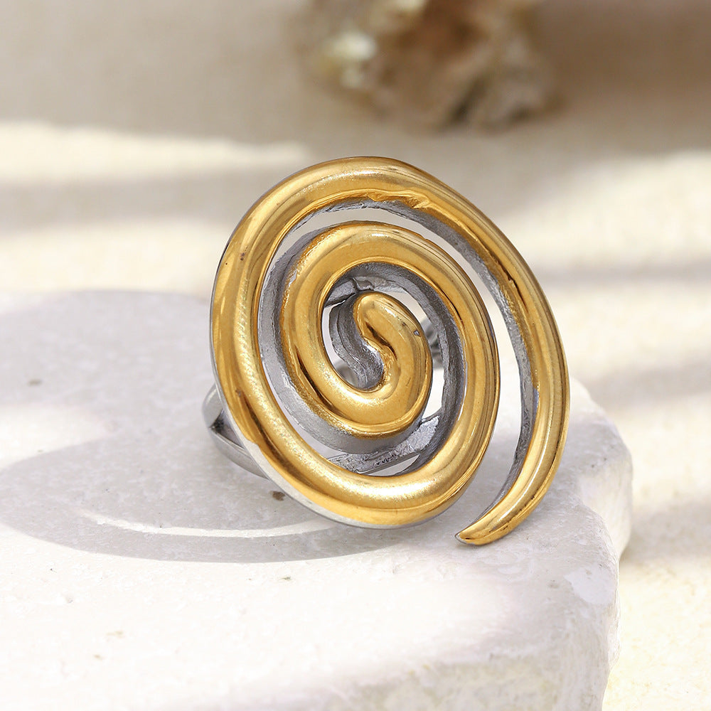 Minimalist Geometric Stainless Steel Plated 18K Gold Spiral Opening Ring for Women