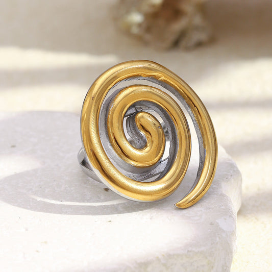 Anillo en espiral abierto de oro de 18 quilates chapado en acero inoxidable geométrico minimalista para mujer