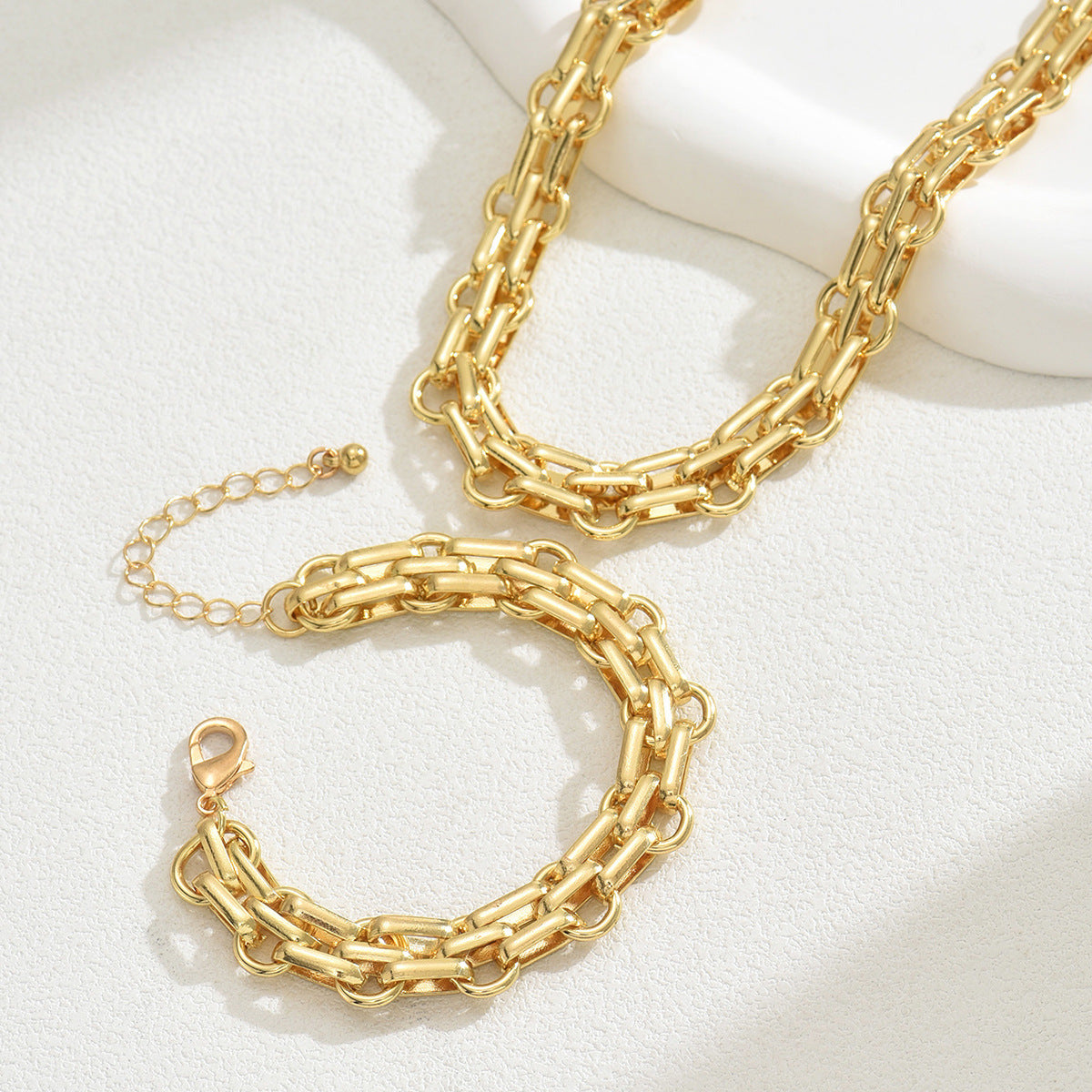 Collar y Pulsera de Aleación Geométricos Minimalistas para Mujer con Acabado Chapado y Cadena Larga a la Clavícula