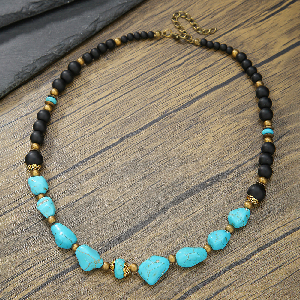 Gothic Geometric Round Wood Necklace with Acrylic Pendant Beaded Irregular Chain Unisex