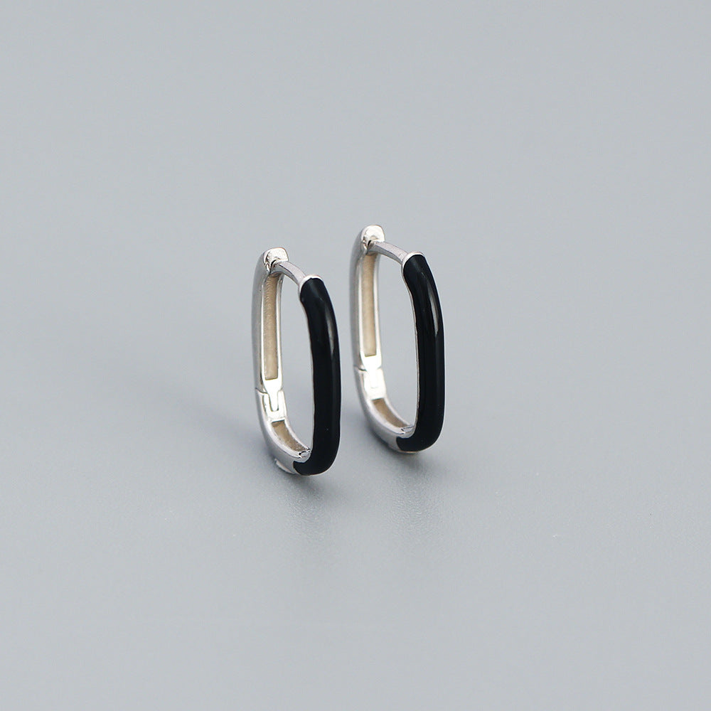 Minimalist Geometric Enamel Earrings for Women in Sterling Silver 925