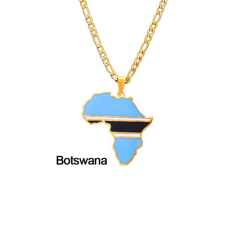 Collar con colgante de mapa de país africano geométrico de acero inoxidable con acabado esmaltado para uso unisex