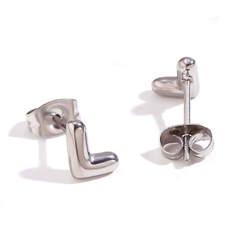 Orecchini a perno da donna con lettera geometrica moderna minimalista in acciaio al titanio placcato oro 18K