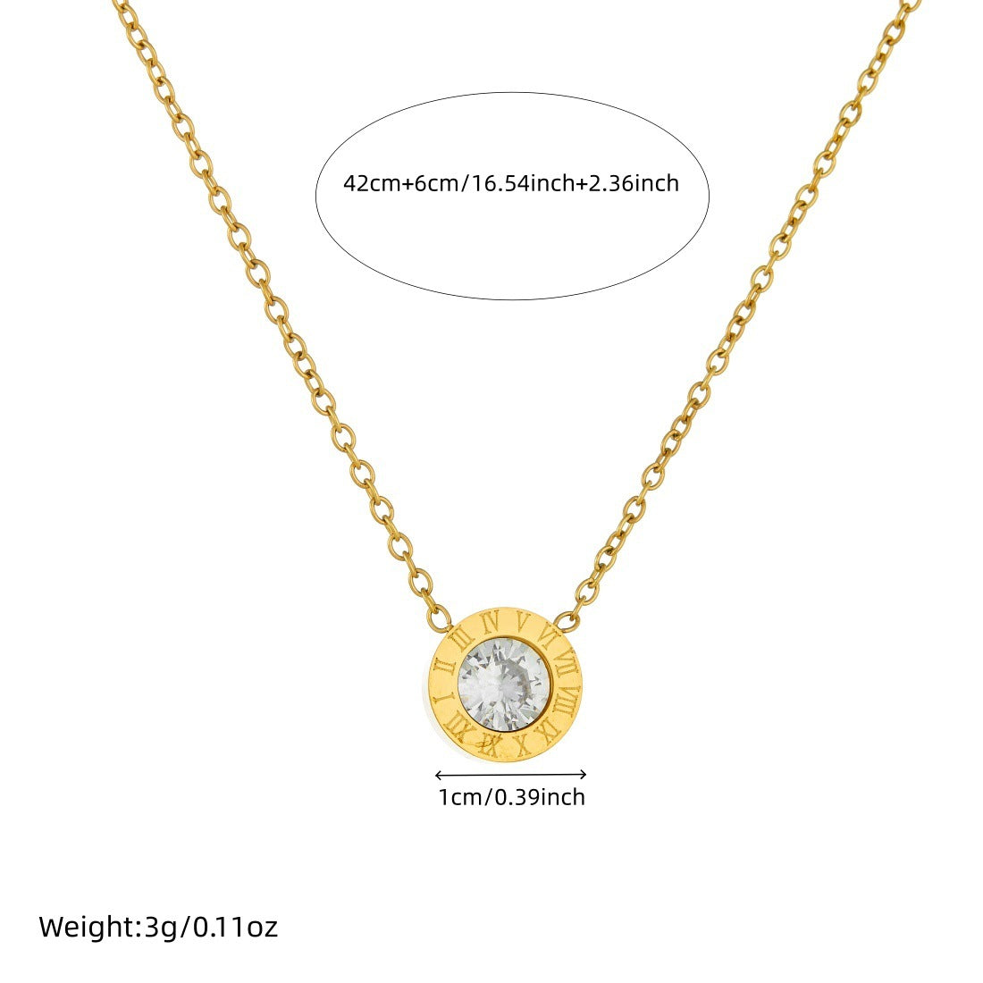 Minimalist Round Geometric Rhinestone Inlay Stainless Steel Gold Plated Pendant Necklace for Women