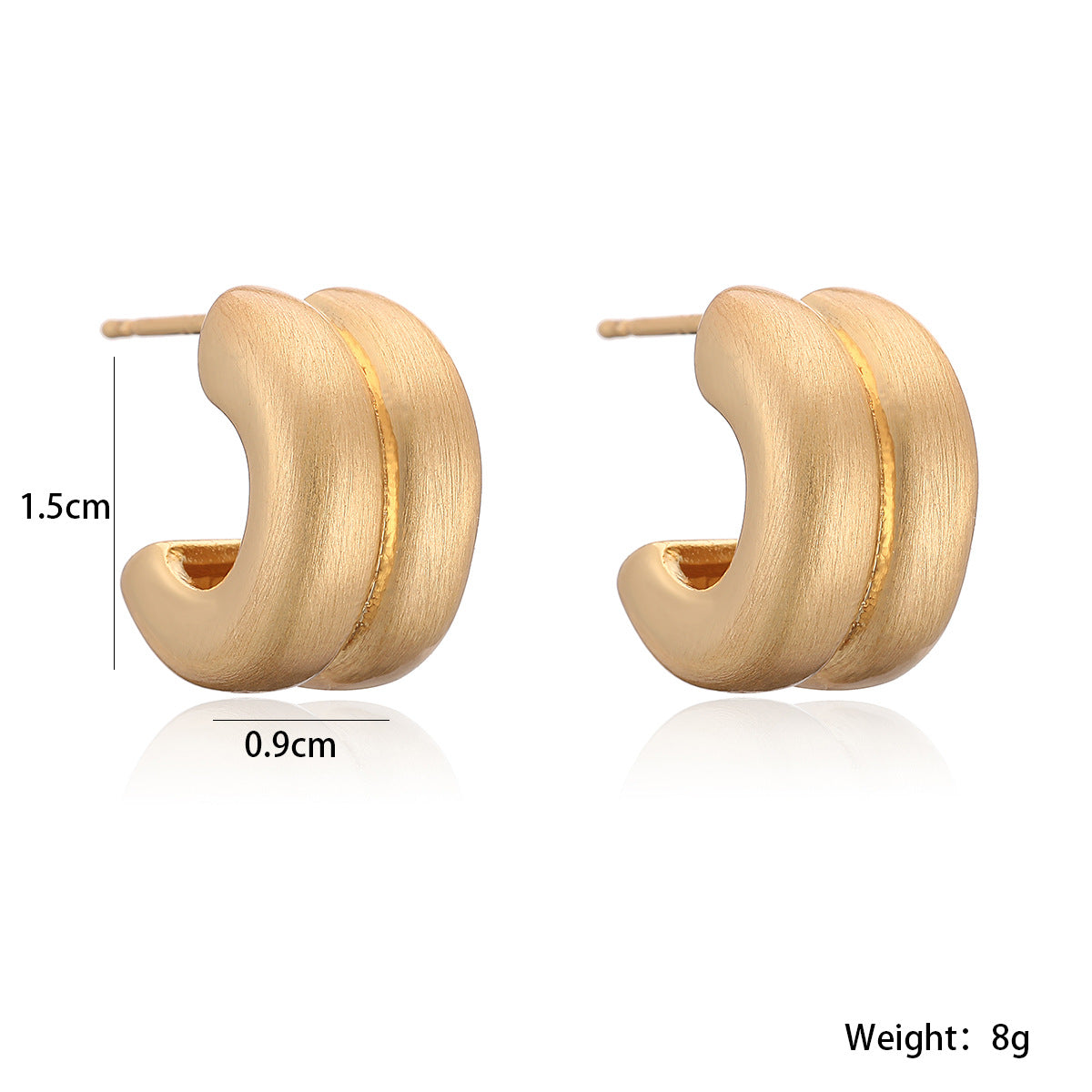 Minimalist Elegant Geometric Heart Brushed Gold Plated Brass Stud Earrings for Women