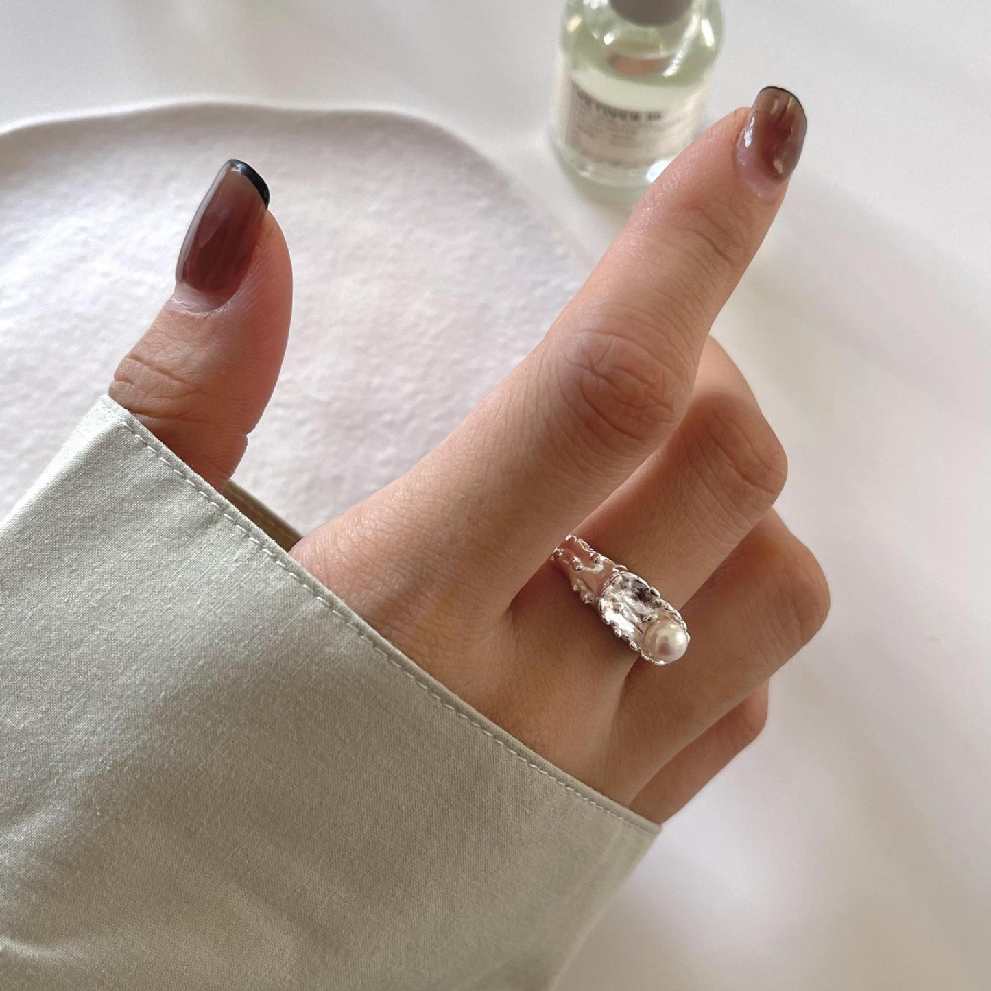 Anello aperto geometrico minimalista in argento sterling 925