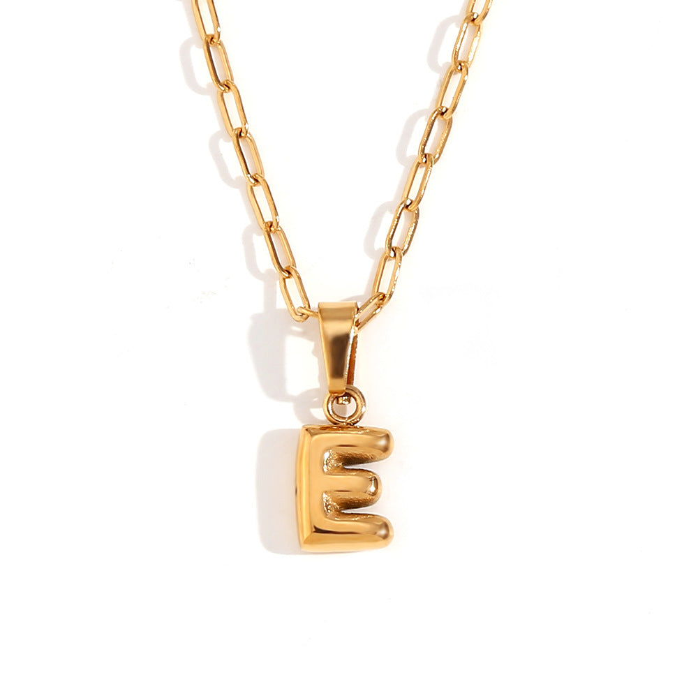Minimalist Fashion Letter Pendant Necklace in Stainless Steel with 18K Gold Plating, Bubble-Inspired Mini Safety Pin Design for Women