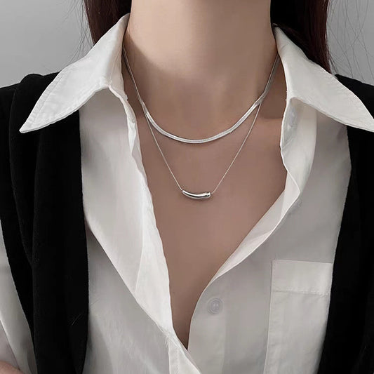 Minimalist Eggplant-Shaped Titanium Steel Polished Snake Chain Necklace for Women and Men Unisex Layering Choker