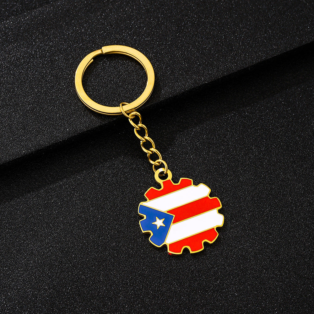 Vintage Ethnic Puerto Rican Pendant Keychain for Men and Women Stainless Steel Unisex Accessory