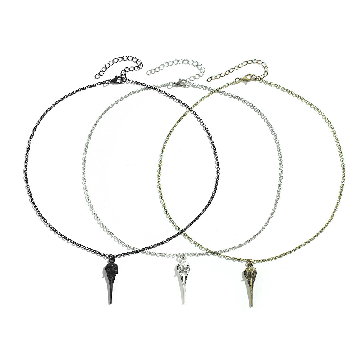 Collana da donna stile Punk Gothic Halloween con pendente a forma di teschio, catena in lega dalla forma geometrica e finitura galvanizzata