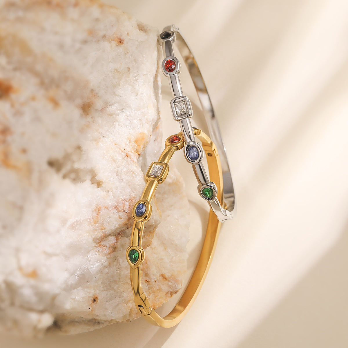 Vintage 18K Gold Plated Cubic Zirconia Stainless Steel Bracelet for Women