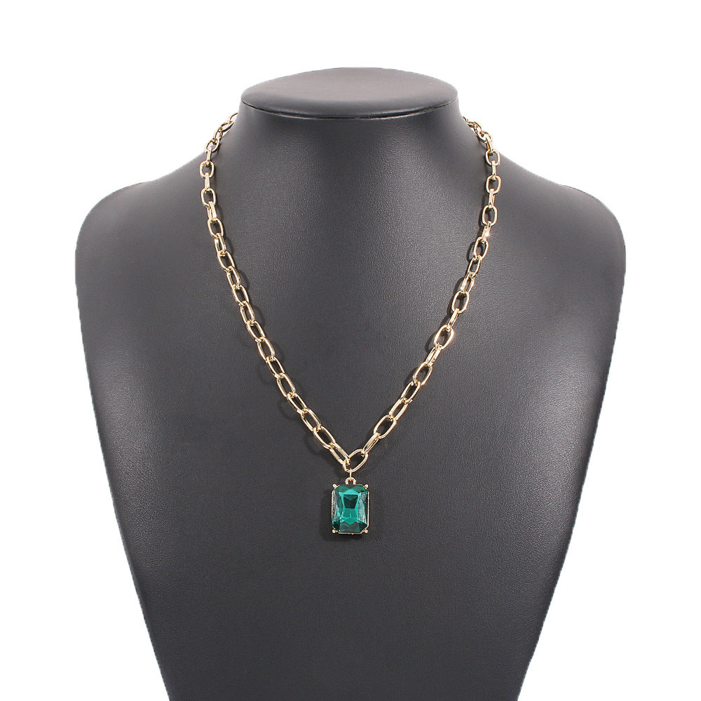 Sweet and Edgy Geometric Pendant Necklace in Alloy with Rhinestone Inlay and Electroplated Finish on Bamboo Chain
