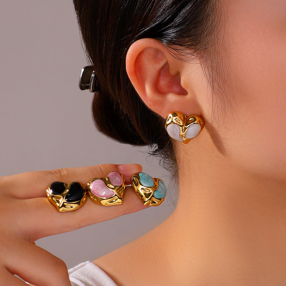 Minimalist Heart-Shaped Stainless Steel Earrings with 18K Vacuum Plating for Women