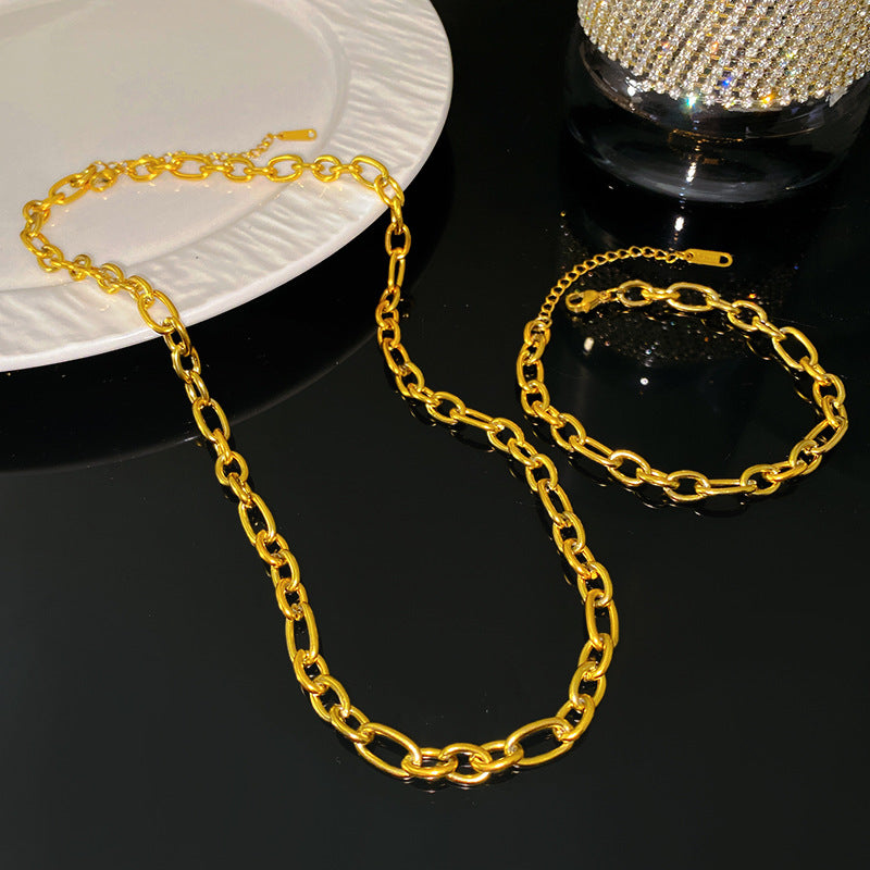 Hip-hop Titanium Steel Rope Cuban Link Chain Necklace with Heart Geometric Pendant PVD Plated Unisex