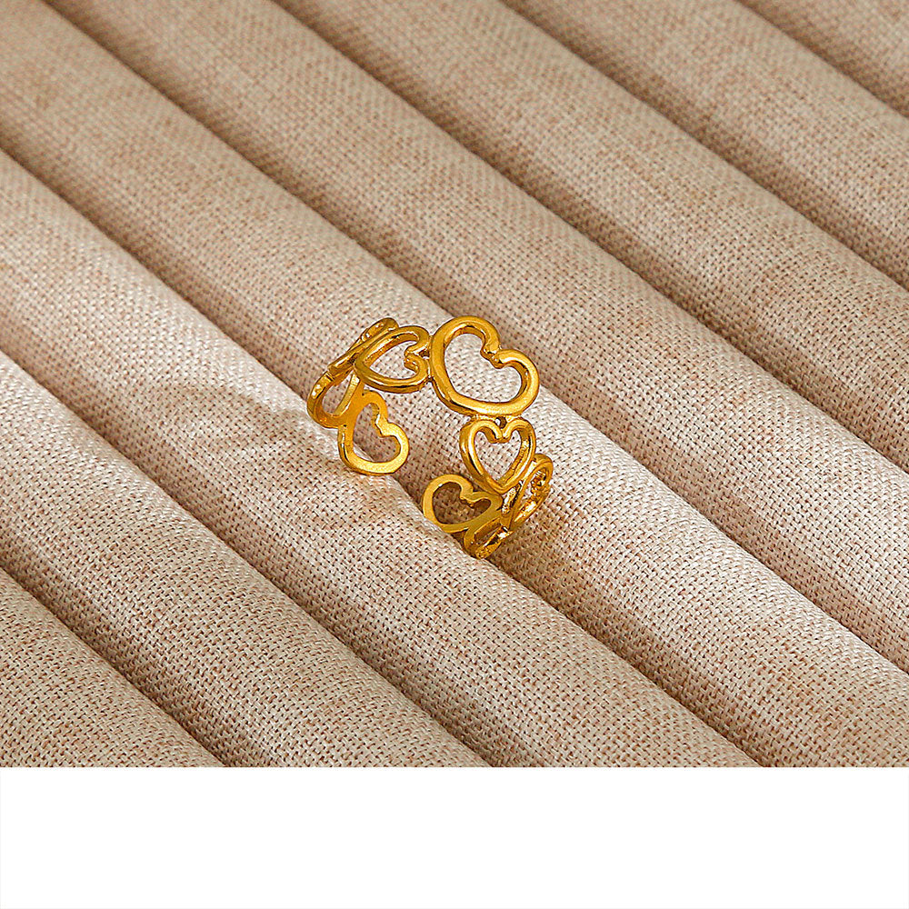 Minimalist Geometric Flower-Shaped Titanium Steel Ring with Plating Finish for Women, Adjustable Open Band Fashion Ring