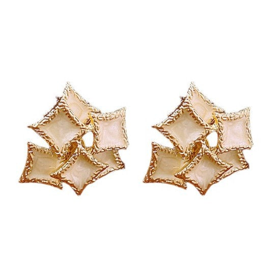 Vintage French-Style Geometric Square Enamel Earrings with Stainless Steel Posts for Women