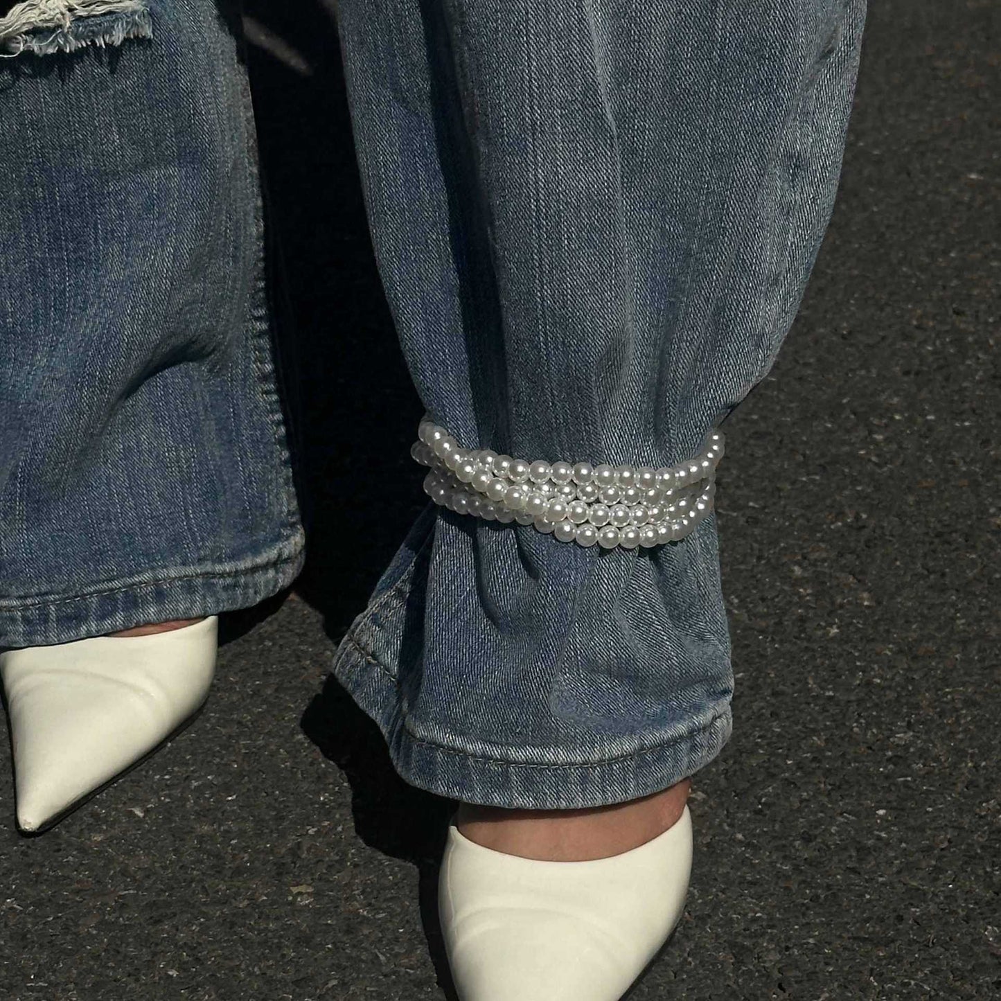 Minimalist Geometric Imitation Pearl Beaded Anklet for Women