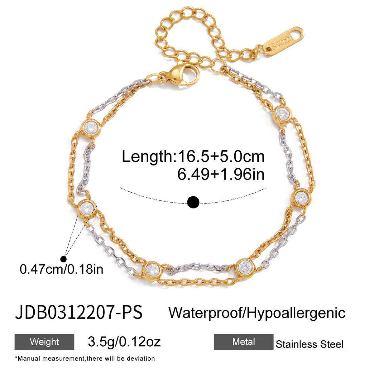 Minimalist Luxury Gold Plated Titanium Steel Heart Geometric Bracelet with Cubic Zirconia for Women