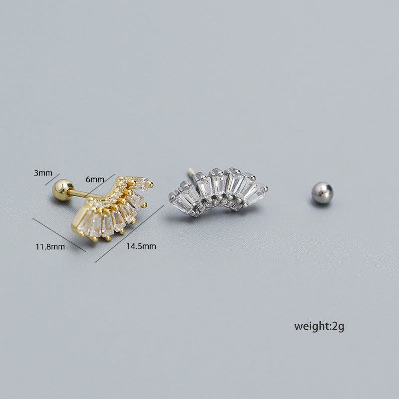 925 Sterling Silver Geometric Plated Diamond Stud Earring